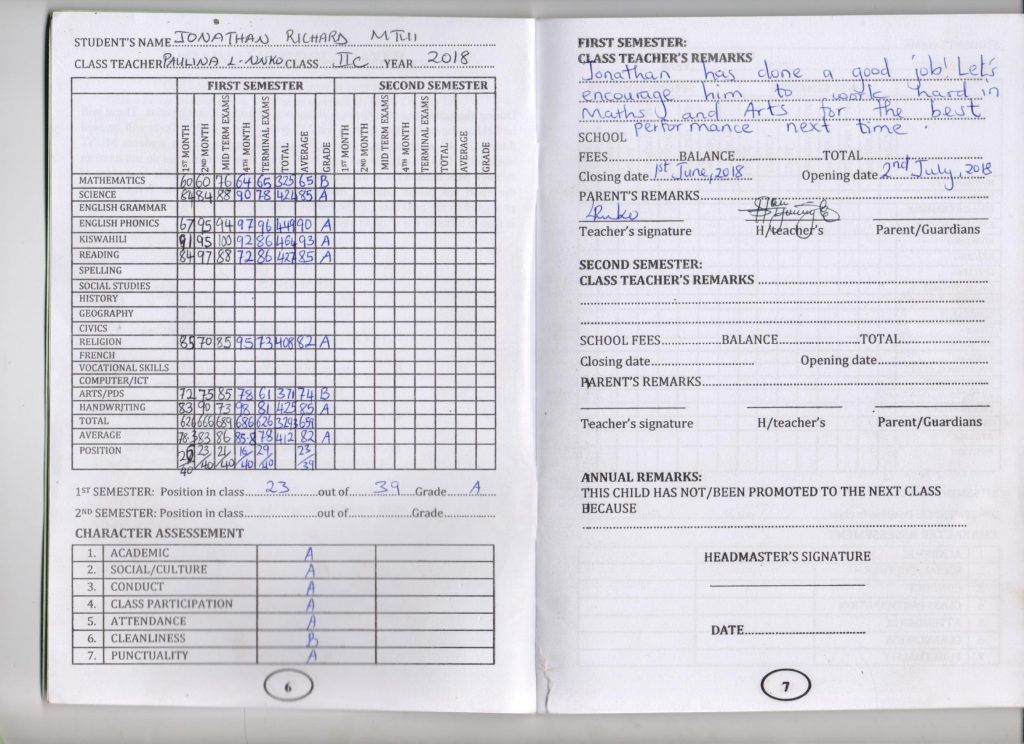 Jonathan's school report