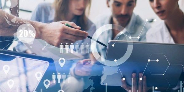 AtlasConvert and Concept of digital diagram,graph interfaces,virtual screen,connections icon on blurred background.Coworking team meeting.