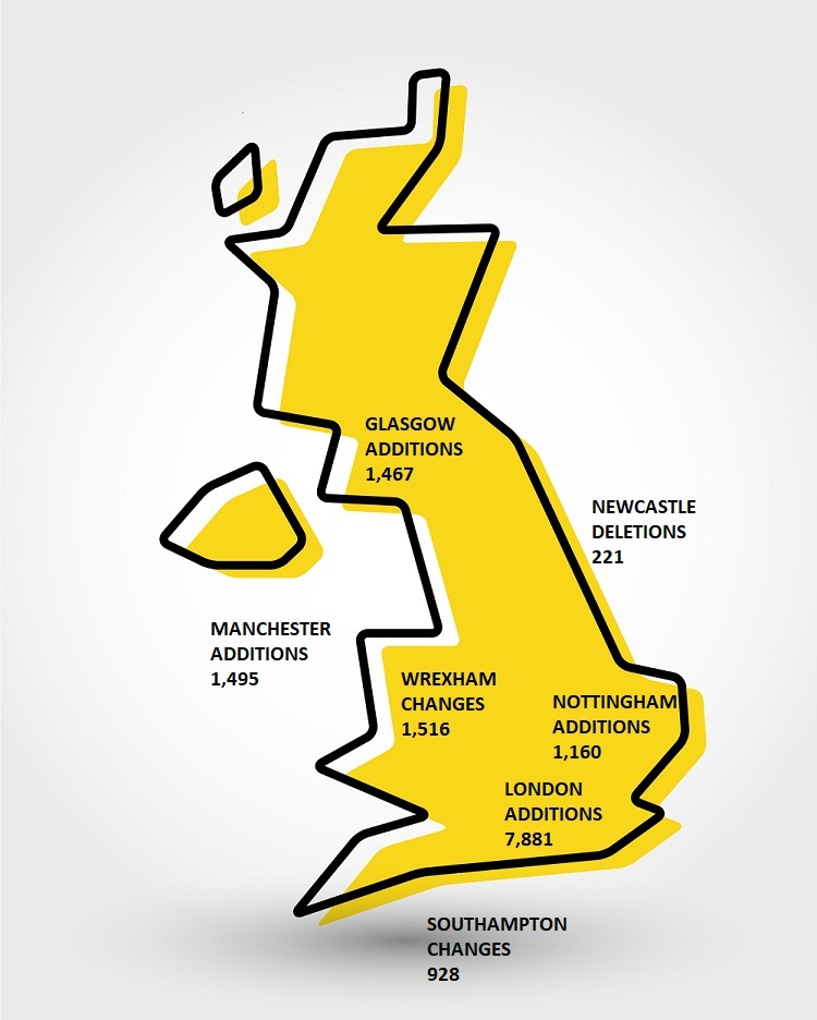 PAF Amends yellow outline map of UK