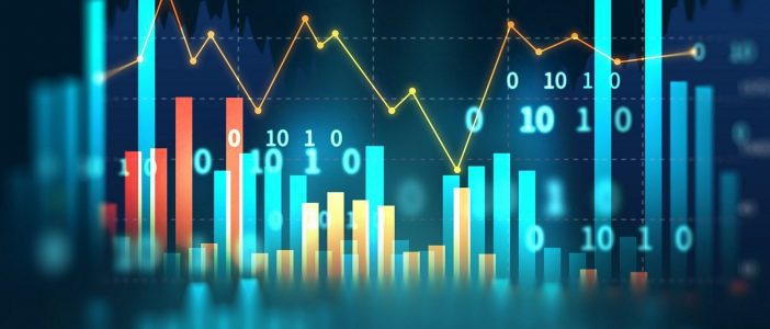 stock market investment graph with indicator and volume data.